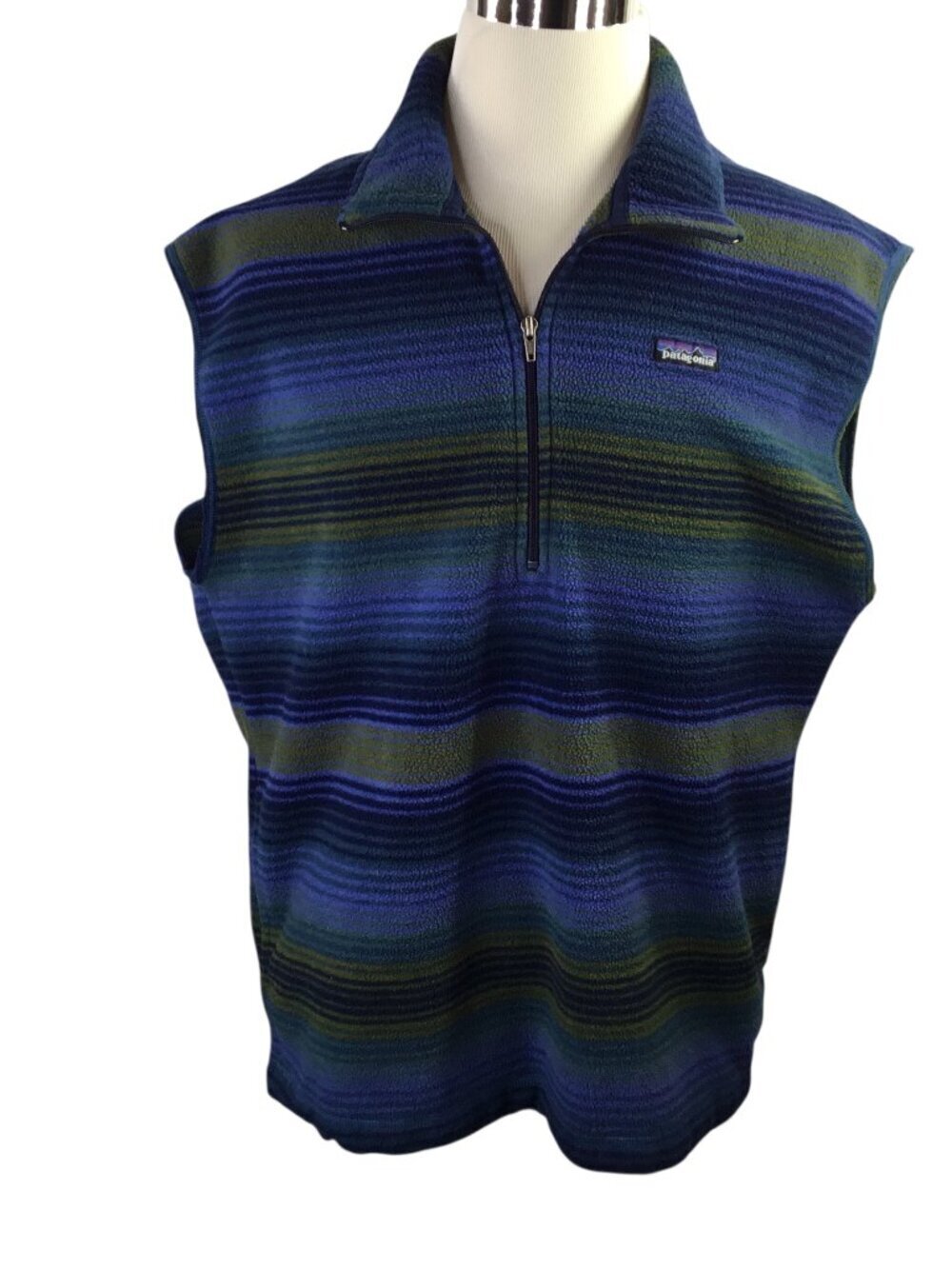 Patagonia Synchilla 1/2 Zip Vest 90s Mens XL Fleece Striped USA Pockets 25235